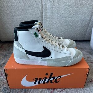 Nike Blazer Mid 77 PRM Sneakers in White and Black with Green Accents
